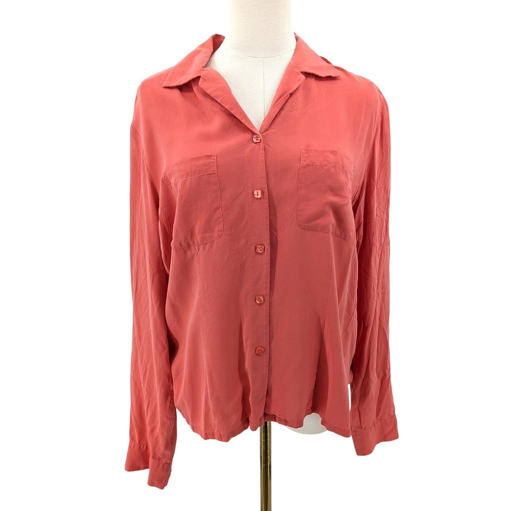 Anna and Frank Silk Blouse Button Front Lightweight Coral Long Sleeve L